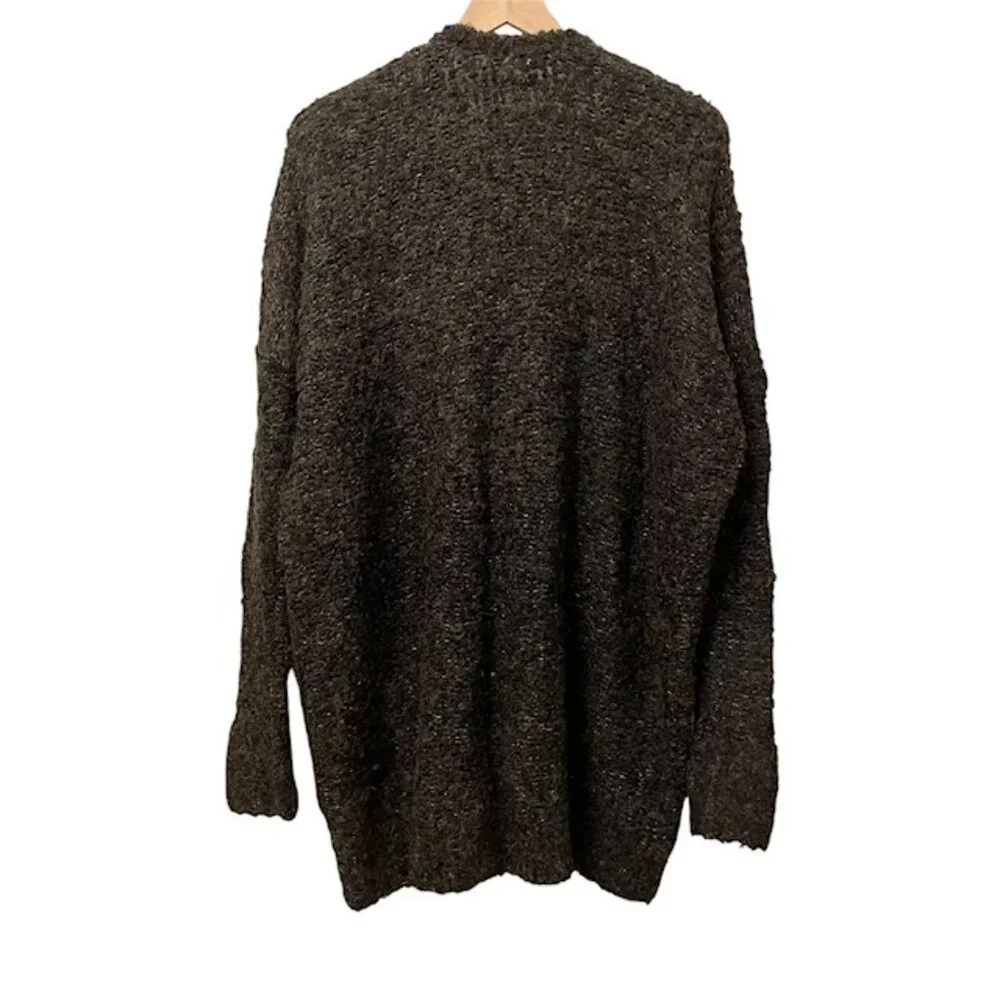 Free People Charcoal Gray Fuzzy Button-Up Cardigan